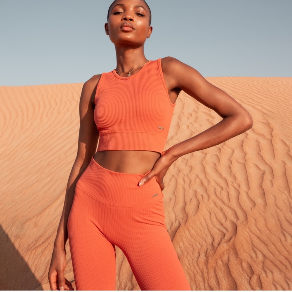 Seamless ribbed knit workout set